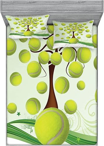 Miniatura 57 de Ambesonne Juego de sábanas bajeras y fundas de almohada de los años 90, patrón geométrico en estilo retro, formas redondas de triángulo de media