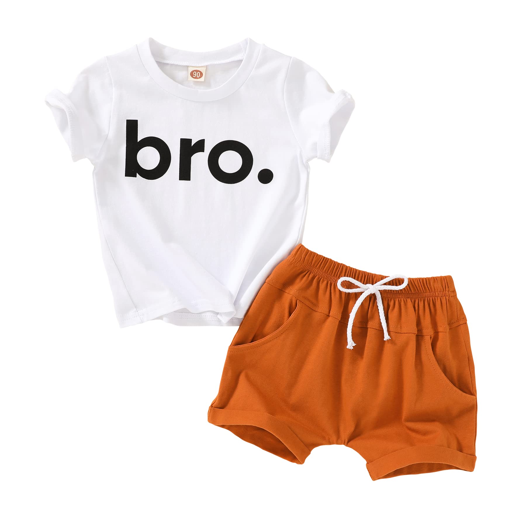 Toddler Baby Boy Summer Clothes BRO Short Sleeve T-shirt Tops Solid Stripe Shorts 2Pcs Casual Outfit Set