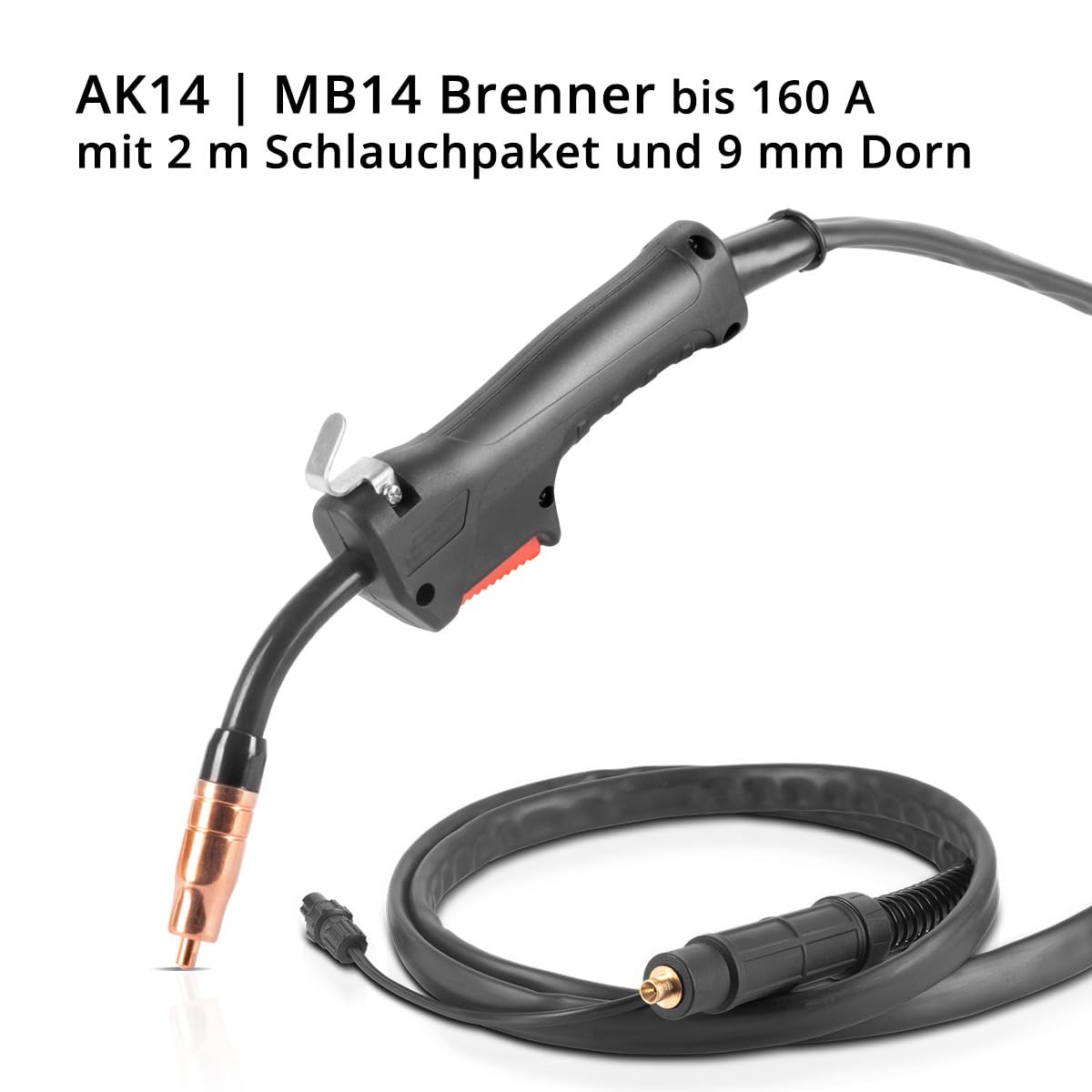 STAHLWERK AK14 | MB14 FLUX Schweißbrenner | Brenner bis 160 A inklusive 2 m Schlauchpaket, Profi-Schweißzubehör für FLUX Schweißgeräte mit 9 mm Dorn-Anschluss