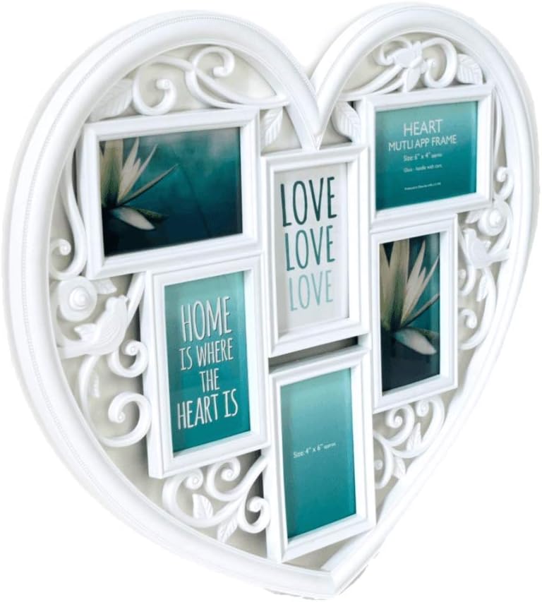 Lewis's Heart Shaped Mosaic Photo Frame / 6 Picture Multi Aperture Picture Frame (White, 58 x 54 x 3cm)