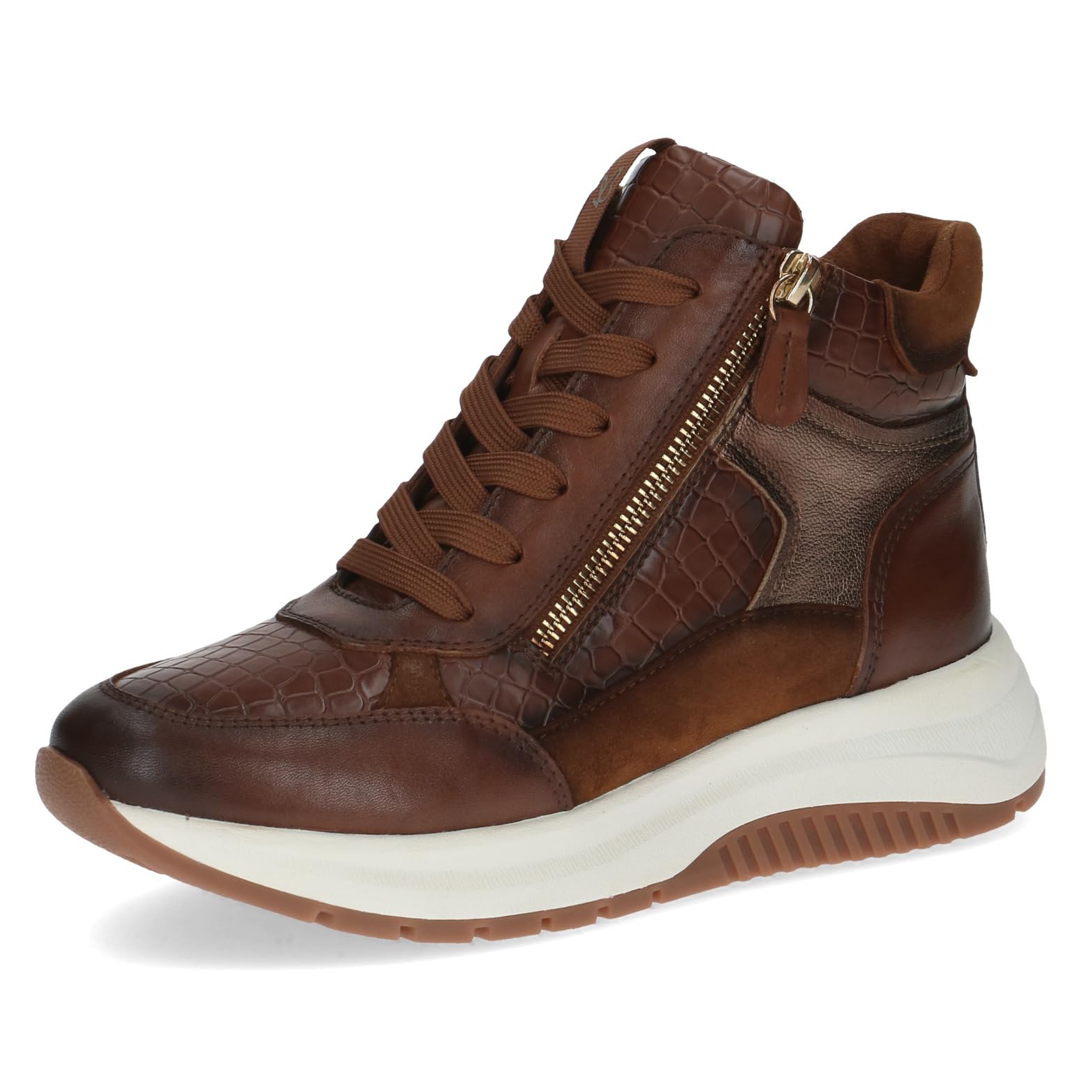 CAPRICE women's high-top platform sneakers with zipper, Brown (Cognac Comb), 6.5 UK