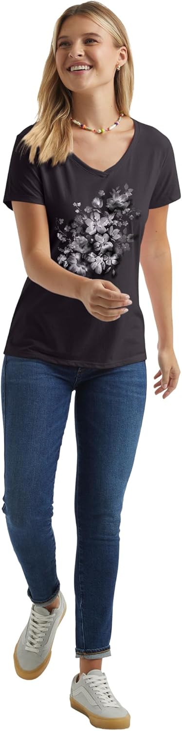 Hanes Women's Short Sleeve V-Neck Graphic T-Shirt at  Women’s Clothing store