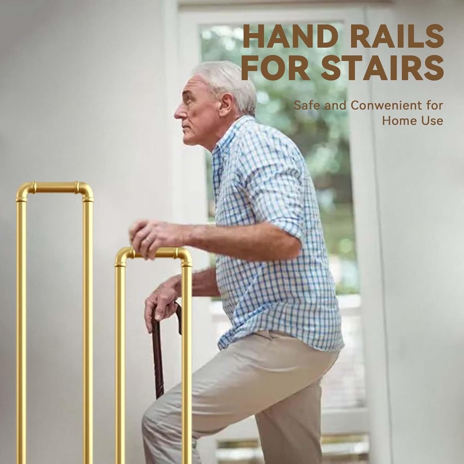 Modern Stair Railing Wrought Iron Transitional Hand Rails for Stairs Garden Loft Corridor, Side-Mounted Handrail Picket for Concrete Steps or Wooden Stairs(1.6 FT)