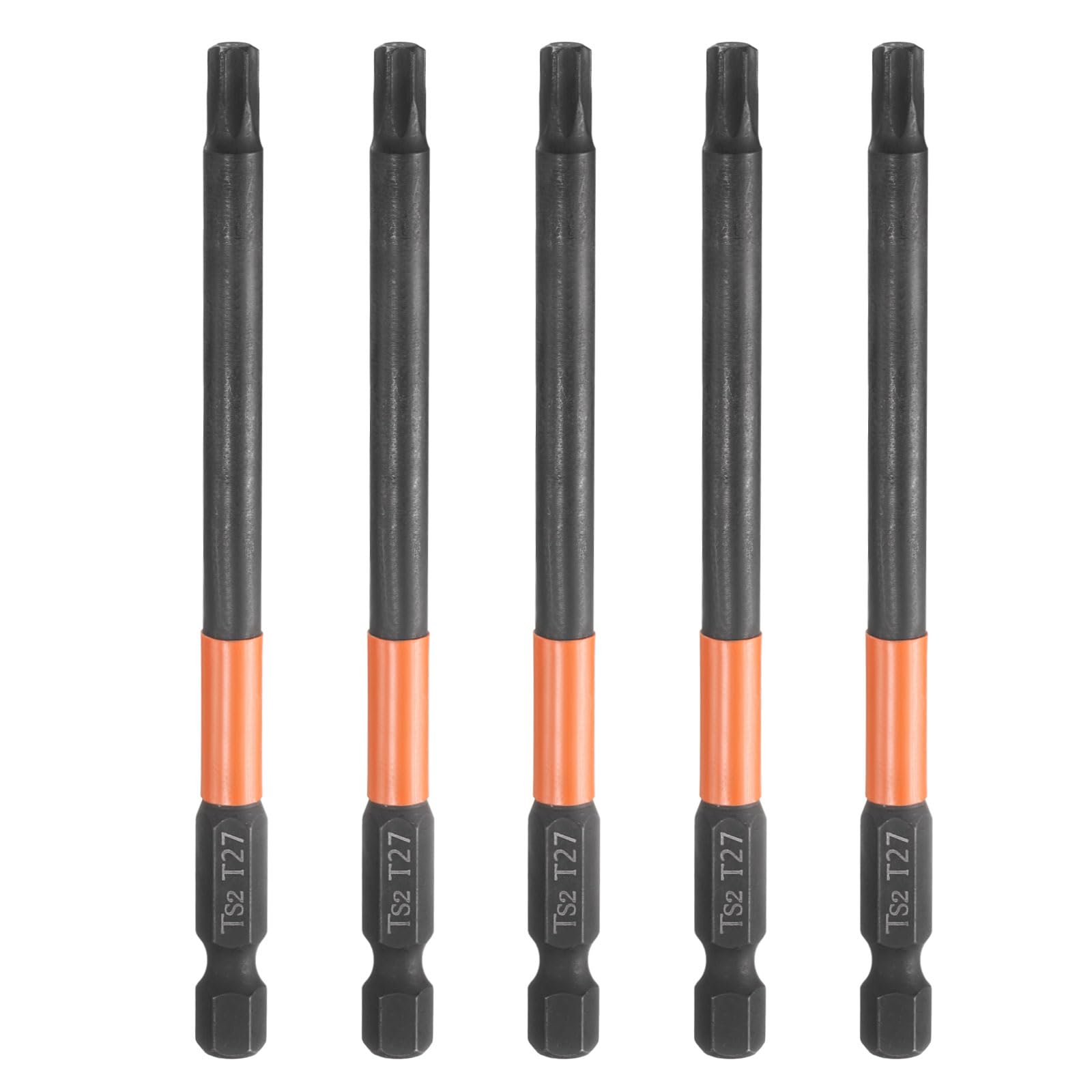 sourcing map 5pcs T27 Torx Head Screwdriver Bit 4" (100mm) Long 1/4" Hex Shank Magnetic No Hole Tamper Proof 6 Point Star Screw Driver Drill Bits Phosphate S2 Steel Industrial Power Tools