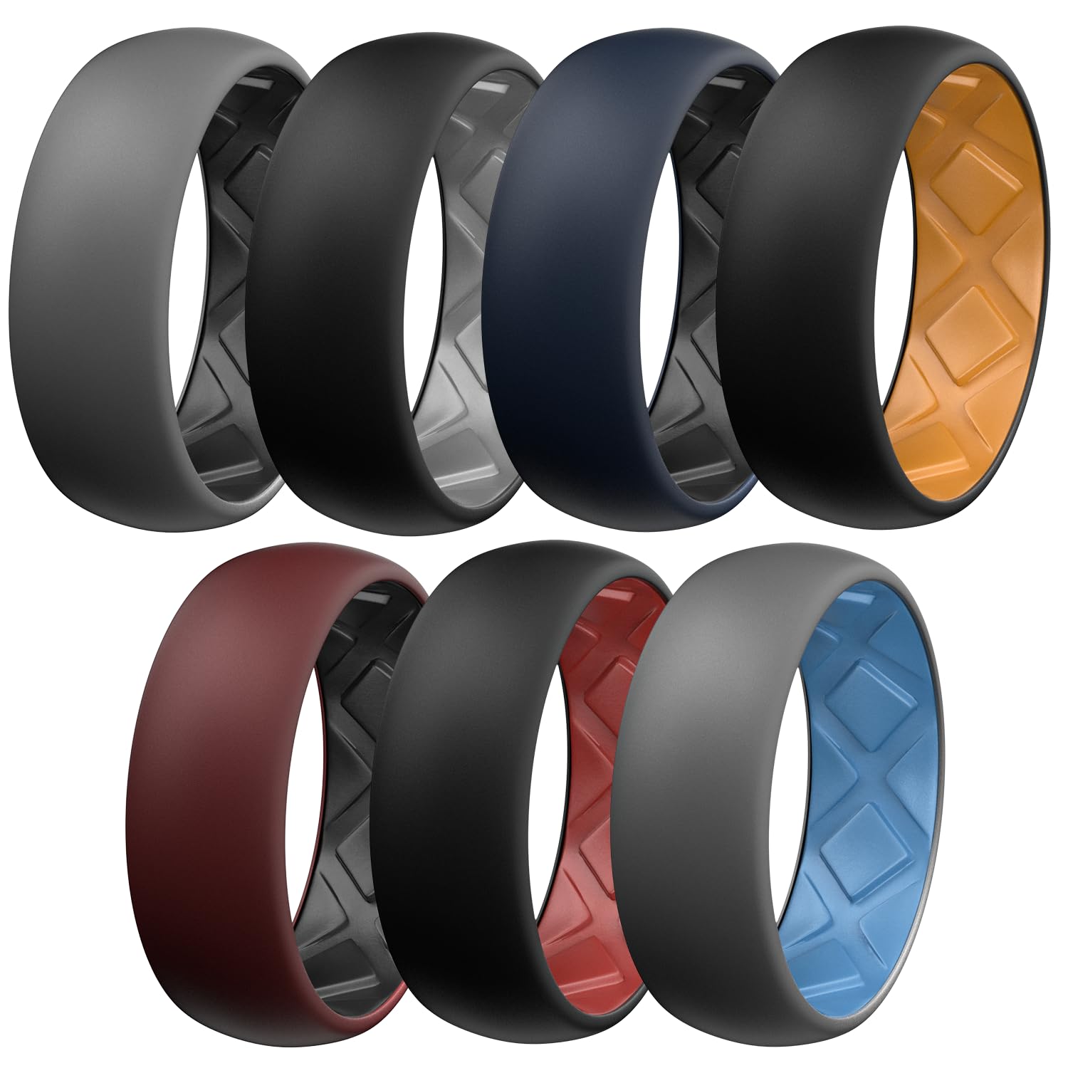 Egnaro Silicone Ring Men 1/4/5/6/7 Multipack of Breathable Mens Silicone Rubber Wedding Rings Bands with Air Flow Grooves