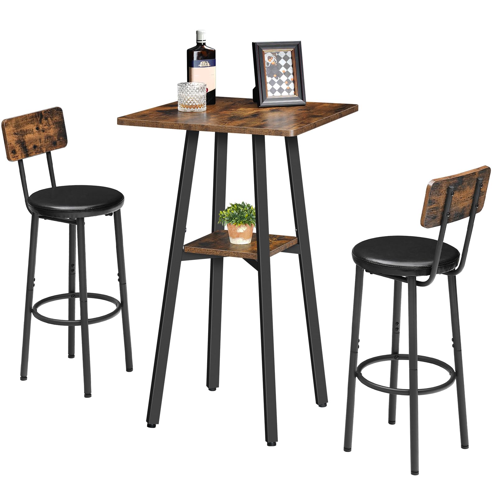 HOOBRO 2-stufiger Bartisch, hoher Bistrotisch, Kleiner Stehtisch mit 2 Tischplatten, Küchentisch, Balkontisch, für Wohnzimmer, Konferenzraum, Bar, Rustikales Braun und Schwarz EBF51BT01