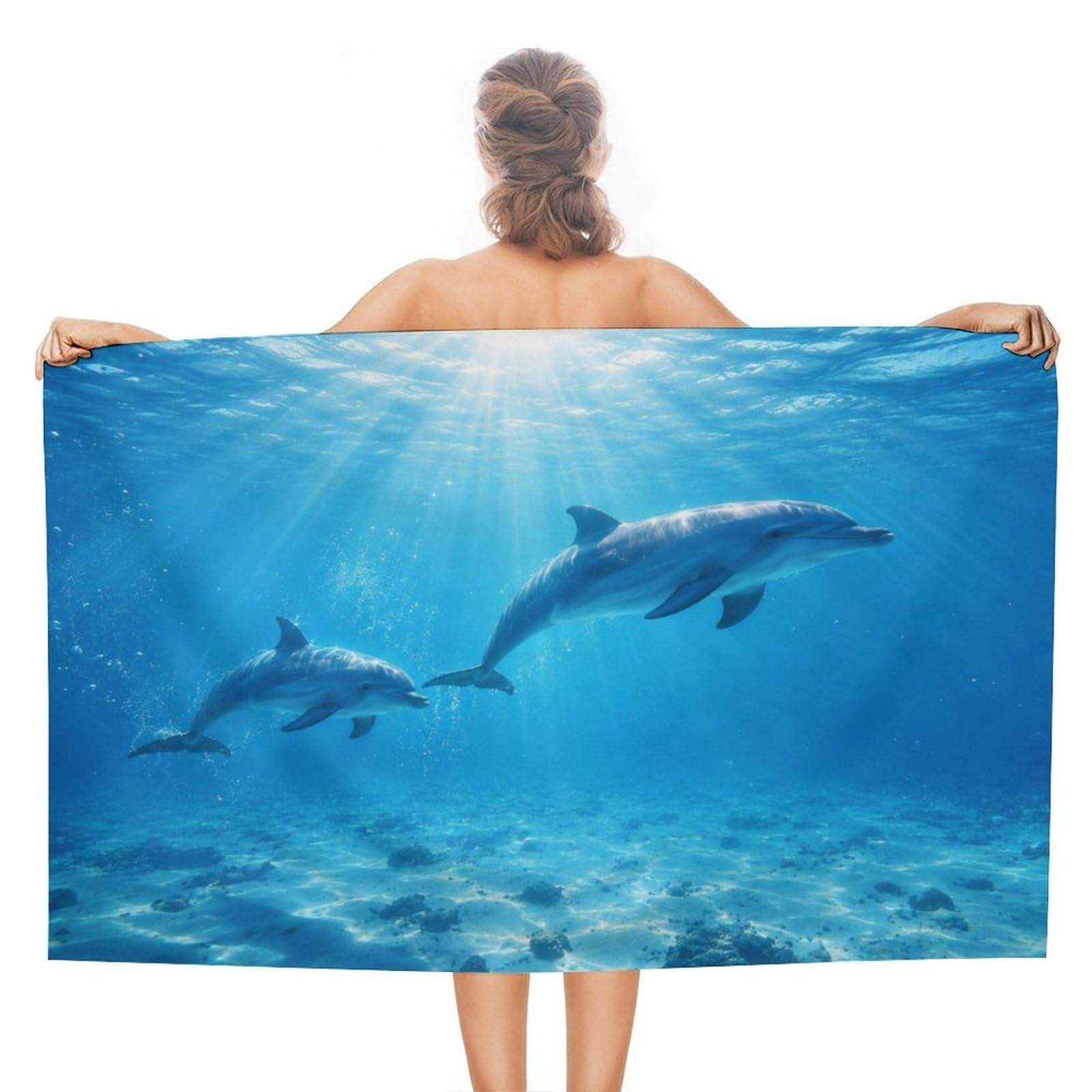 Anceky Dolphins Swimming Underwater Ocean Scene Oversized Beach Towel Quick Dry Sand Free Microfiber Travel Towel Lightweight Multi Purpose Beach Blanket Pool Gym Bath Towel 51x31 in
