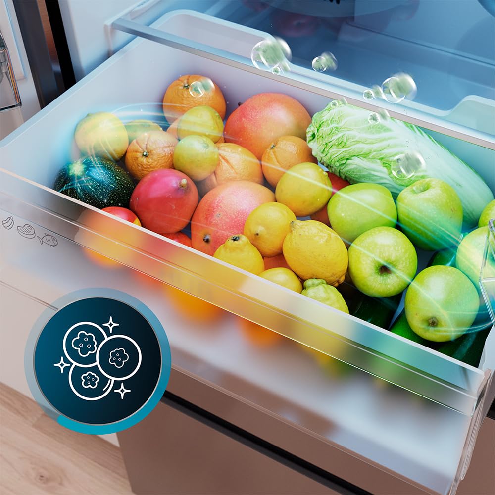 Cecotec Frigorífico Puerta Francesa Total No Frost Bolero CoolMarket F2D 403 Inox E, Extra Capacidad Max 403 L, Alto 176 cm y 70 cm Ancho, Cajón FreshNessFlexHub, Compresor Inverter, ATT Antibacterias