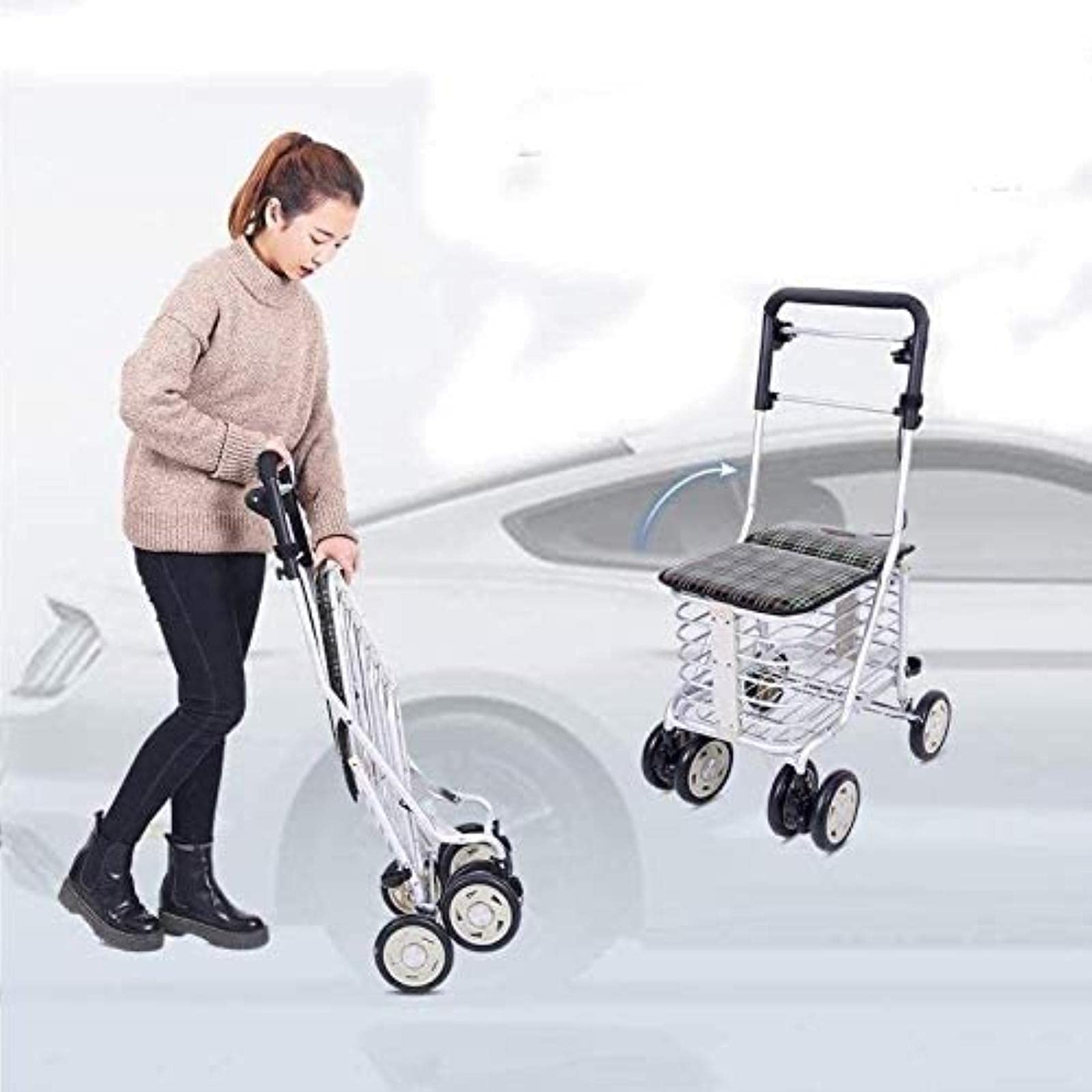 Rollator Walker Rama do chodzenia Standardowy chodzik Rollator Składany Mobilność Pomoc w chodzeniu, 4 koła do chodzenia, siedzisko z regulacją wysokości Chodzik dla osób starszych Tęsknota za