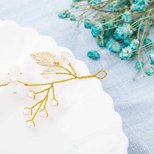 Miniatura 7 de BAROGIRL Diadema de novia para boda, con flores doradas, perlas y perlas, accesorios para el cabello para mujer (dorado)