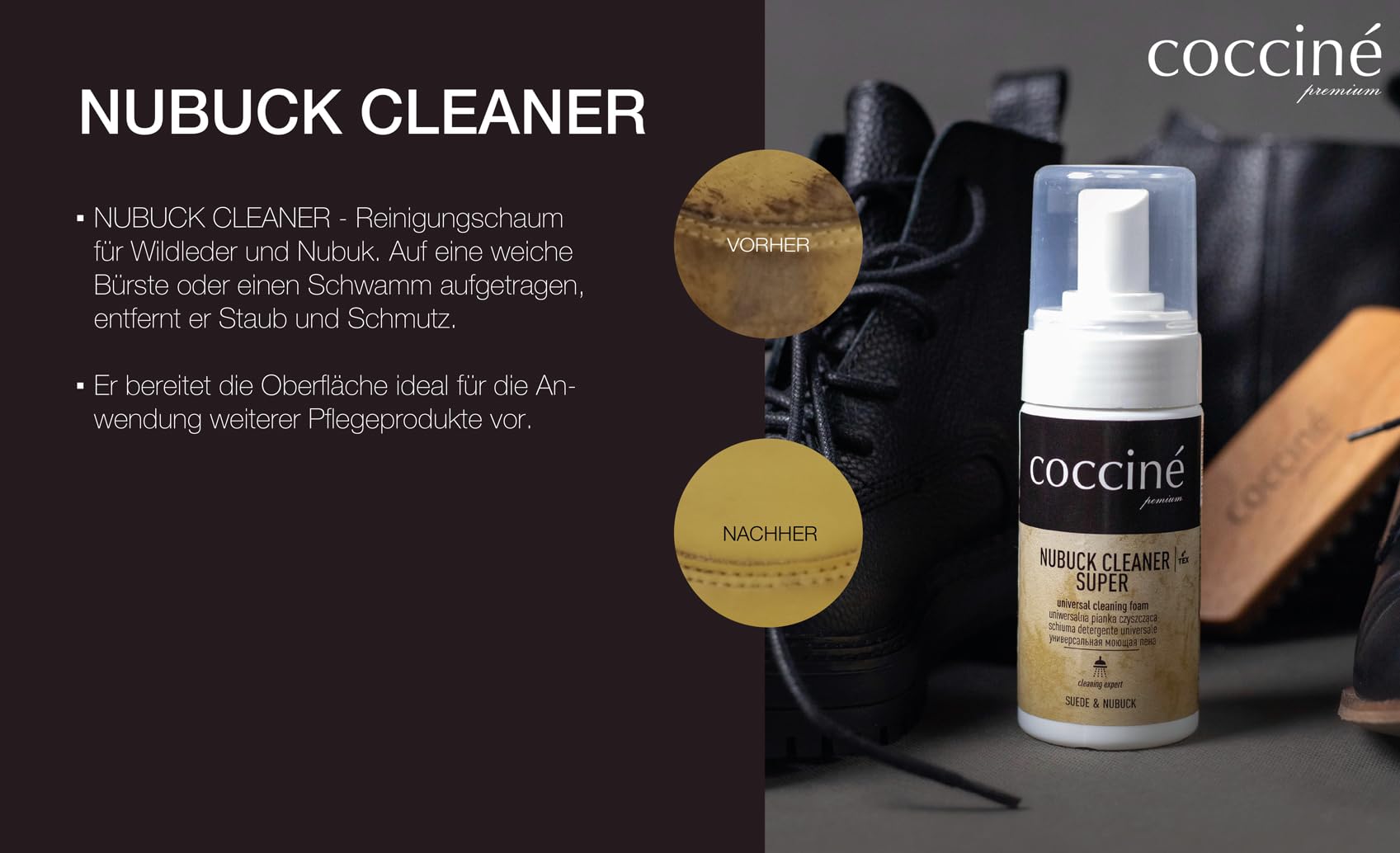 Cocciné - Kit de nettoyage pour daim et nubuck - Entretien des chaussures - Protection de la couleur - Chaussures en daim - Nettoyage et imperméabilisation des chaussures en daim - Kit de nettoyage et