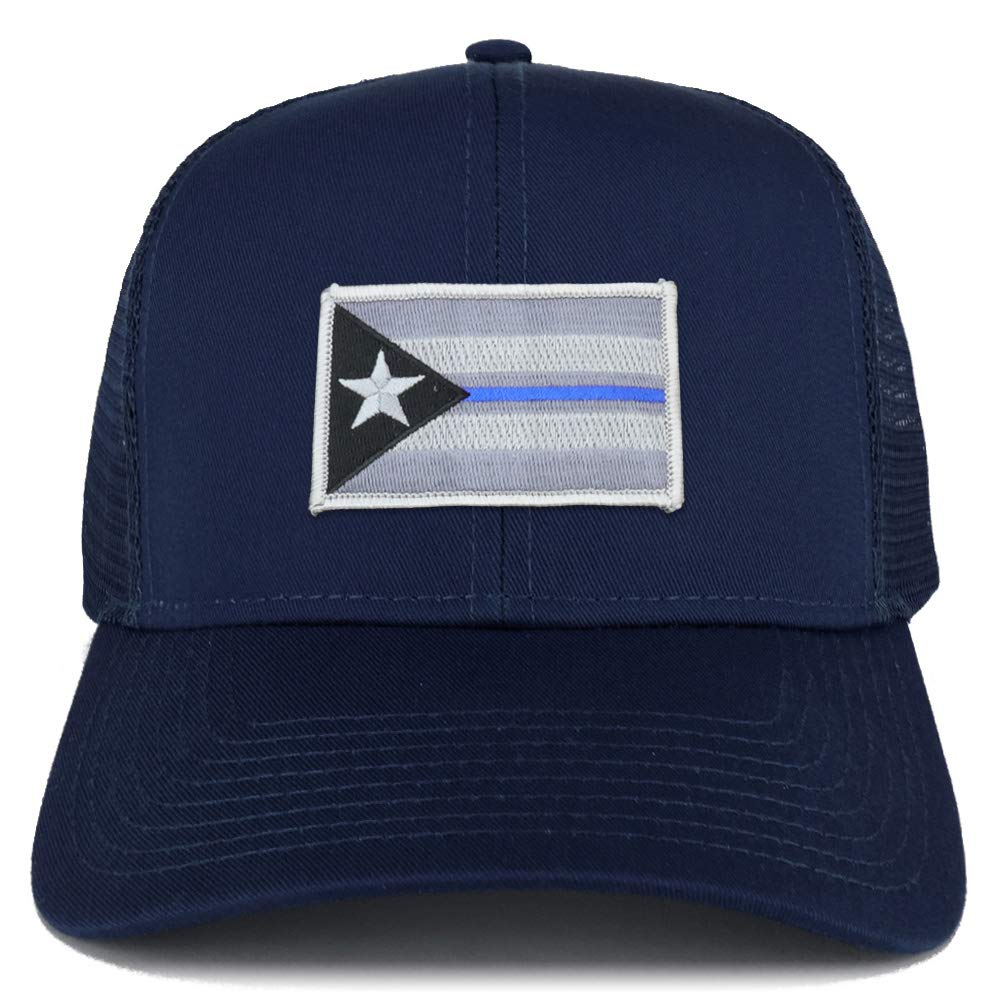 Armycrew Puerto Rico Thin Blue Line Flag Patch Structured Mesh Trucker Cap, Navy, One Size
