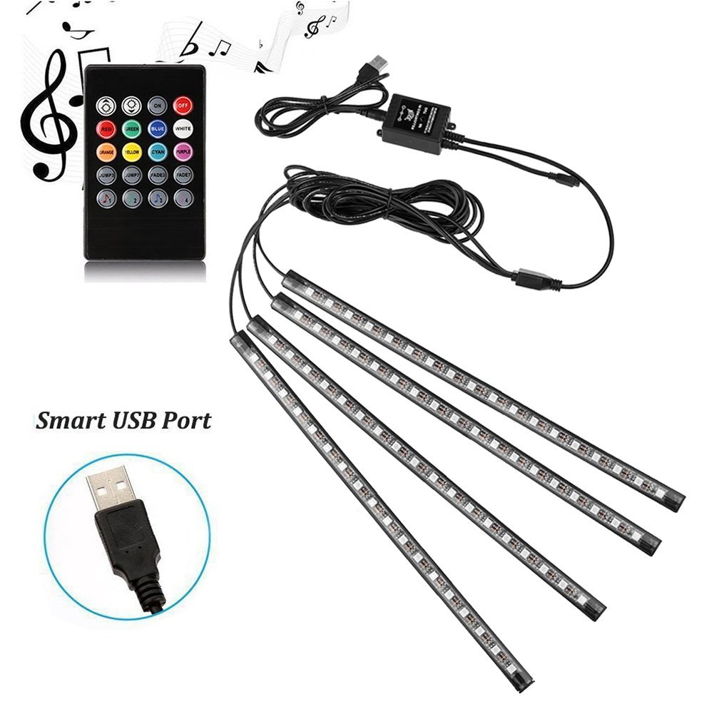 Adecorty Car Interior Lights 4pcs 72 LED Multicolor Music Car LED Strip