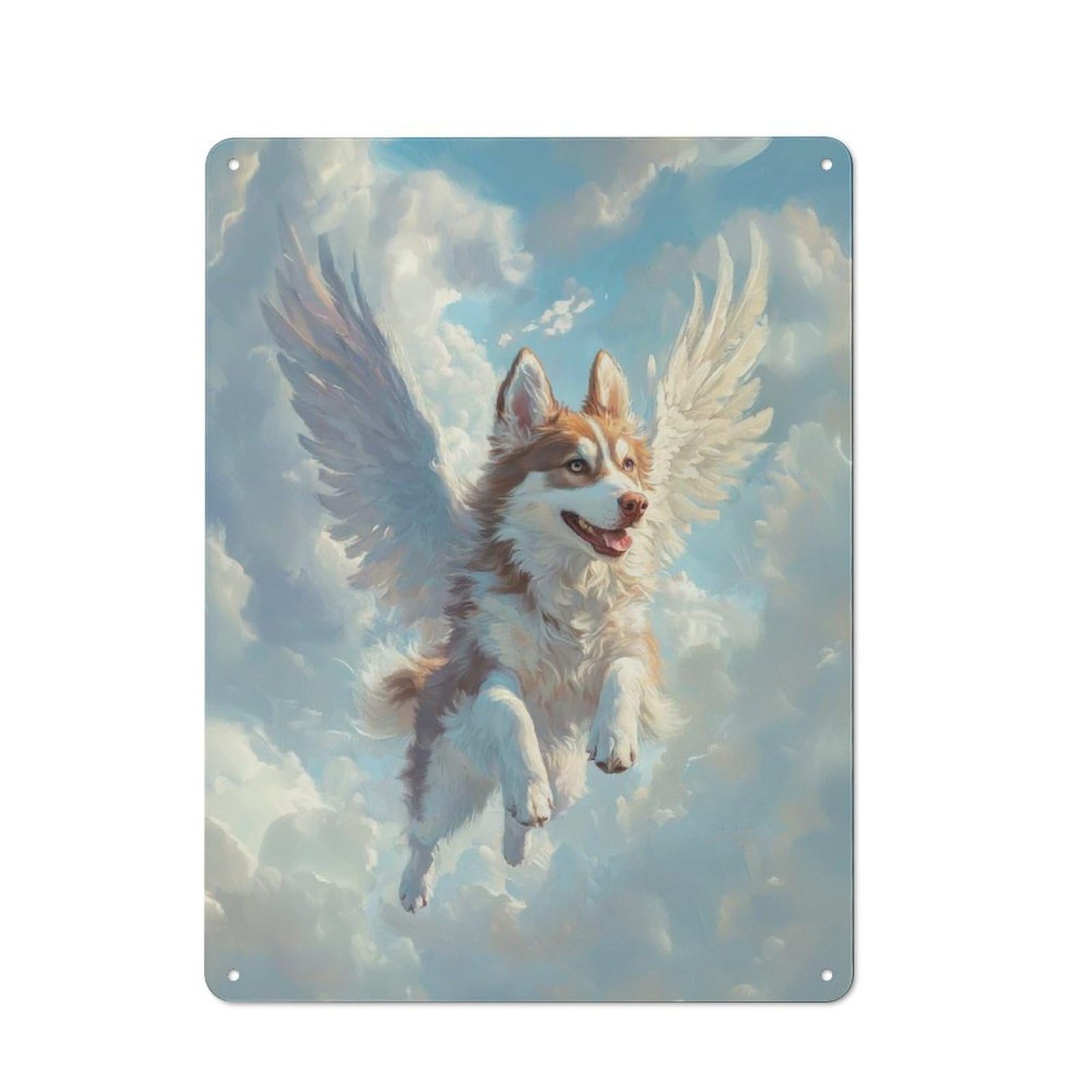 Junmoney Husky Angel Pet Loss Tribute Art Angel Dog In The Clouds Industrial Metal Sign 40X30cm, Modern Retro Loft Wall Plaque For Workspace, Cafe, Hallway Or Garage