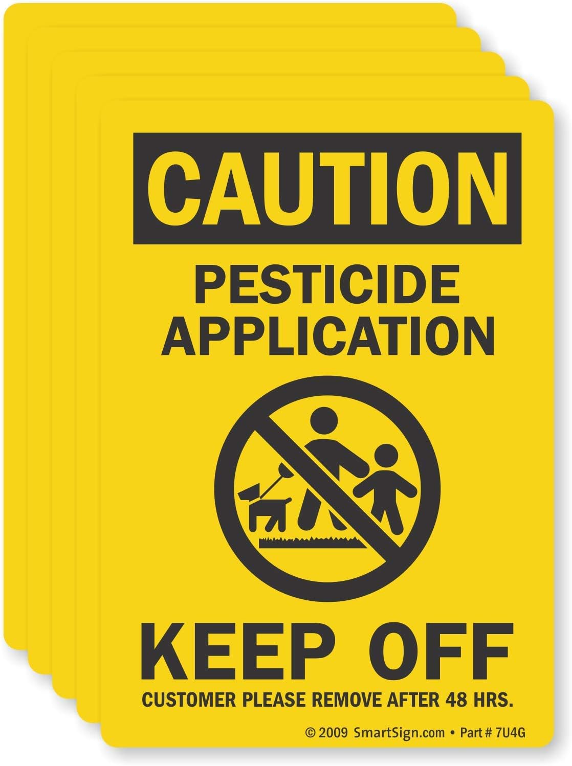 SmartSign "Caution - Pesticide Application, Keep Off" Write-On Sticker Label | 3.5" x 5" Magnetic, Pack of 5, Made in USA