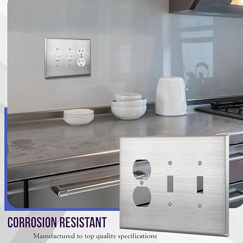 Miniatura 10 de ENERLITES Placa de pared combinada de triple banda, interruptor de palanca dobleplaca de cubierta de receptáculo dúplex individual, tamaño estándar