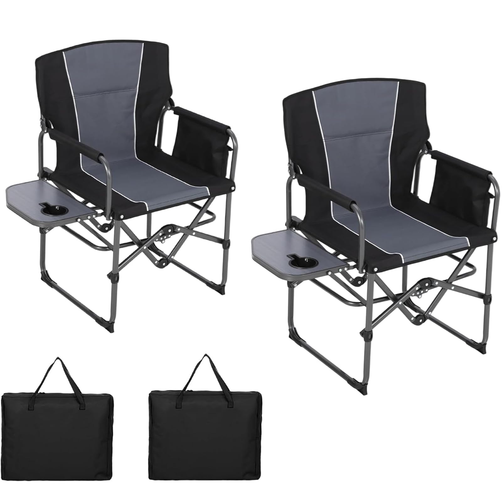 WEJIUAFB 2 Pack Folding Director's Chair, Heavy Duty Camping Chair with Side Table, Cup Holder & Side Pocket, 400lbs Load, Portable Outdoor Chair with Carry Bag for Camping, Fishing, BBQ, Garden