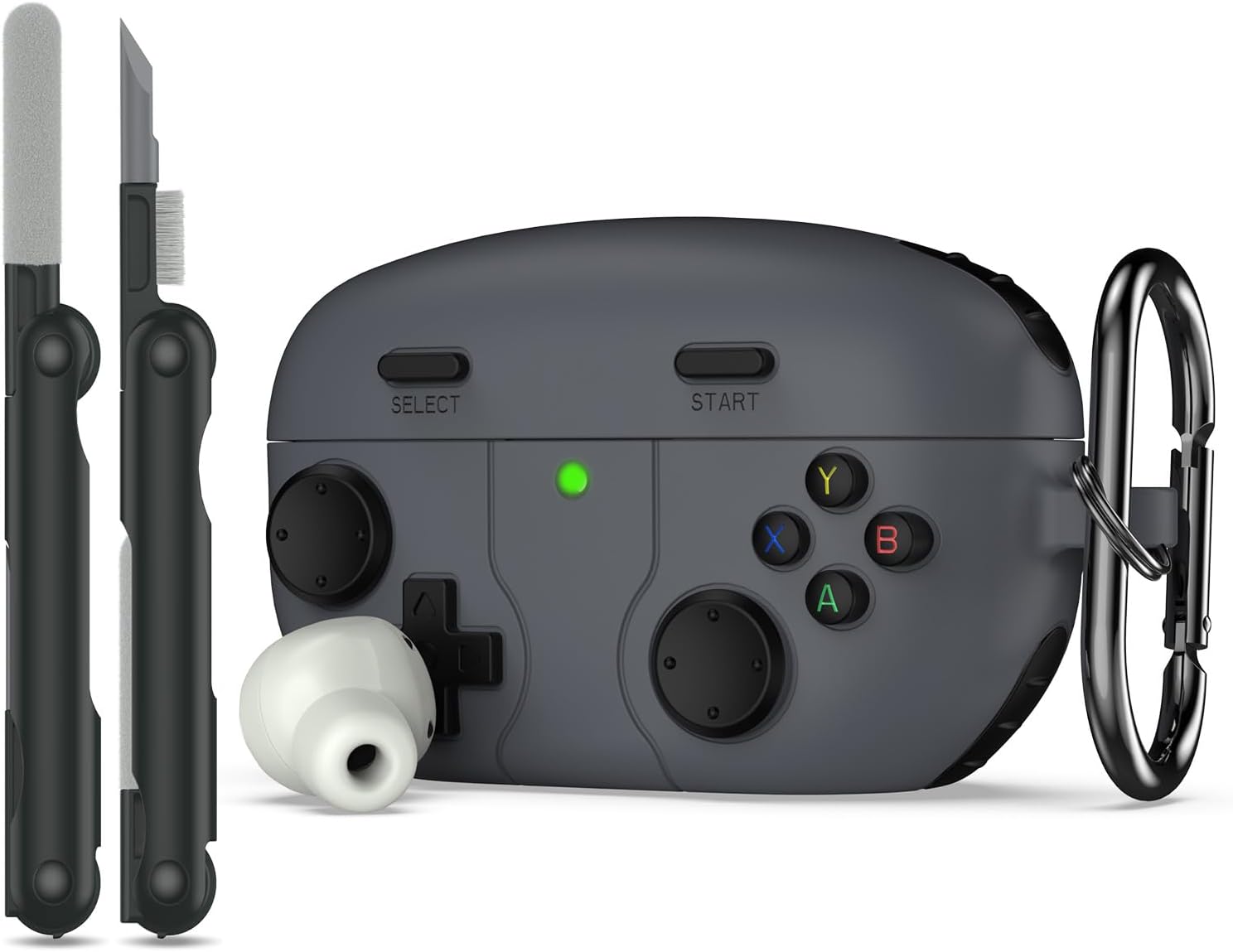 RFUNGUANGO case for Sony WF-1000XM5 with Keychain/Cleaning Tool, Soft Silicone Protective Case, Gaming Console Theme Protective Case (for Sony WF1000XM5 True Wireless Earbuds) – Dark Gray