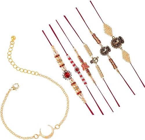 Efulgenz Rakhi para hermano Bhaiya Bhabhi Rakhi hecho a mano Rakhis para Rakshabandan imitación perla Kundan cristal indio Rakhi pulseras de hilo de