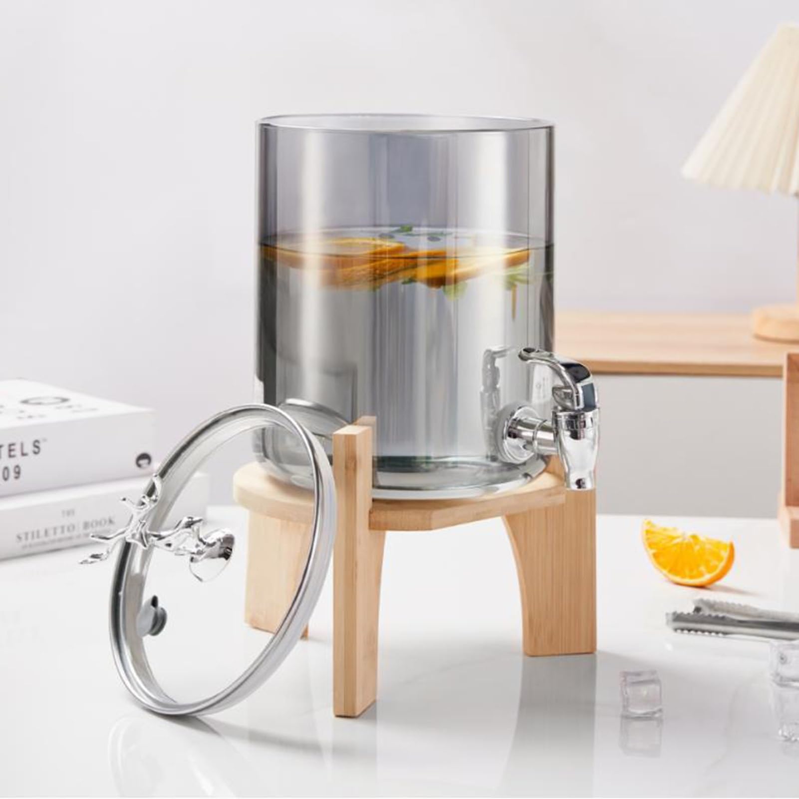 Dispensador de bebidas de vidrio de 3,6 L, con soporte para grifo, para bebidas frías, limonada, cerveza, jugo, perfecto para fiestas y reuniones