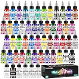 FansArriche Airbrush Farbe Set, 48 Farben und 4 Verdünnern und 2 Grundierungen, Wasserbasierte, Metallic, Neon und Iridescent-Acryl Airbrush Farben, 30 ml/Flasche