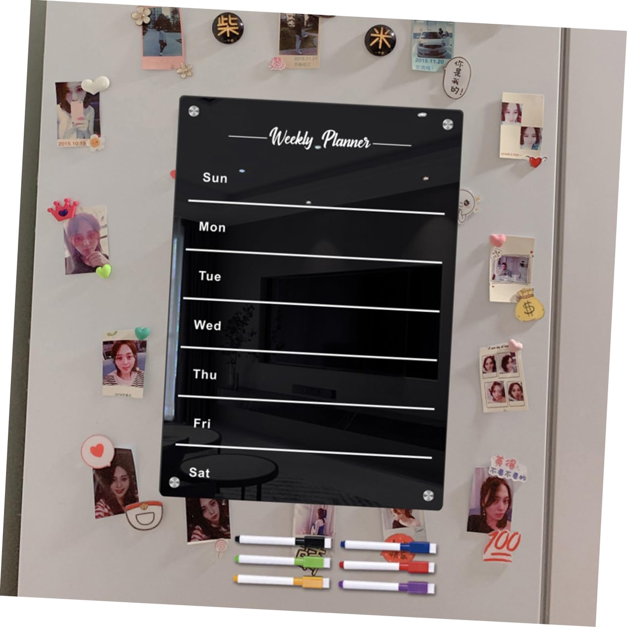 Magnetische Acryl Wochenplaner Schreibtafel für Kühlschrank Abwischbar und Wiederverwendbar Schwarzes Planungs Whiteboard für Haushalt und Büro