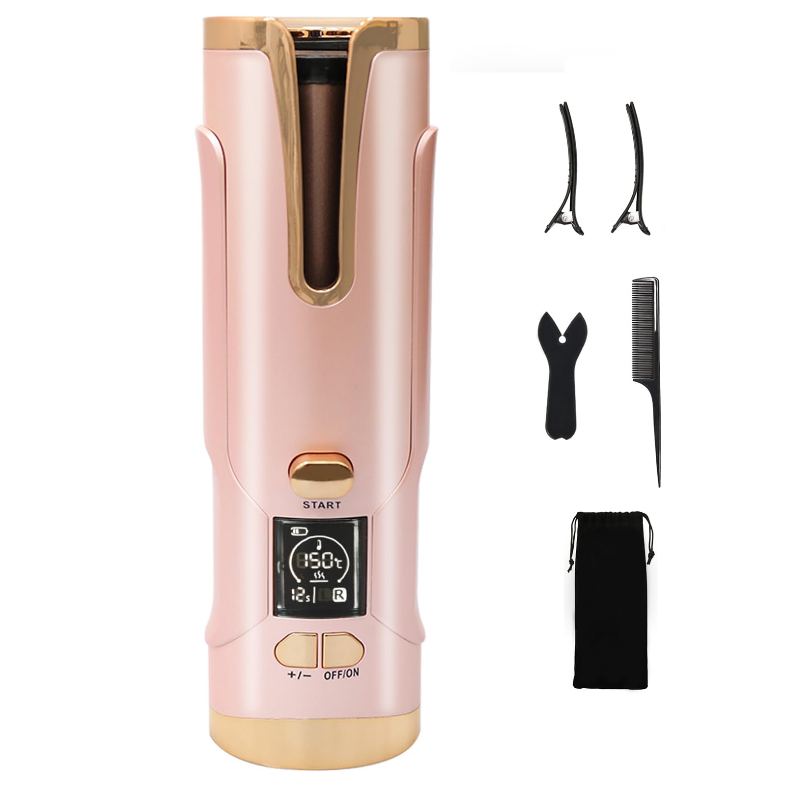 Boucleur a Cheveux Automatique Fer à boucler Sans Fil Type‑C Rechargeable 20mm pour femme(cheveux courts/longs), batterie haute capacité 5200 mAh, 6 niveaux de température (150‑200 °C)