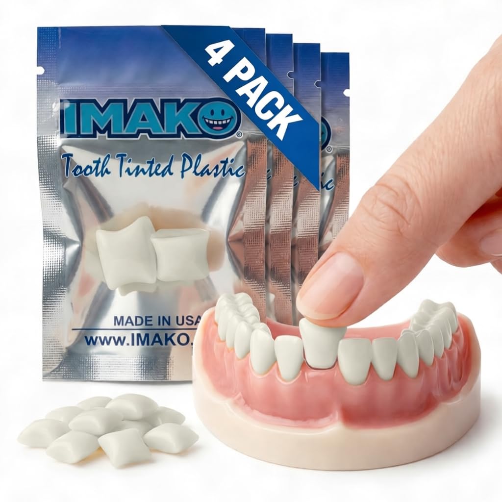 Imako Tooth Tinted Plastic - Natural Color - Temporary Tooth - Made in USA (4 Pack)