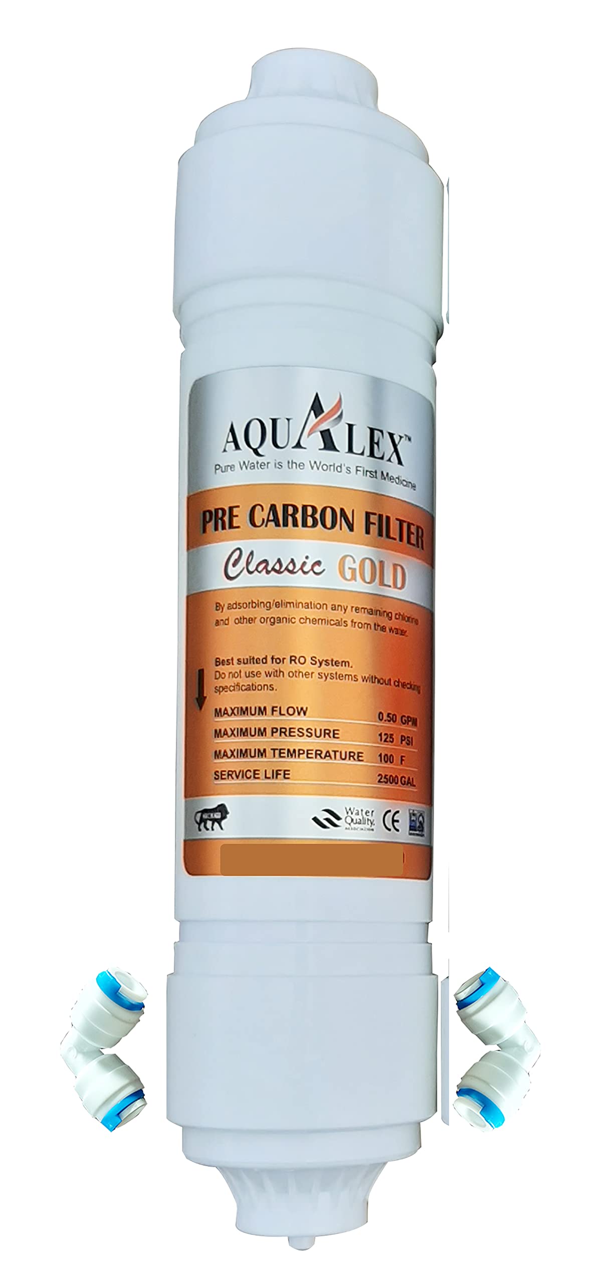 Aqualex, Pokar RO, Inline Filter Pre Carbon Filter + 2pcs Elbow Suitable for All RO Water Purifier