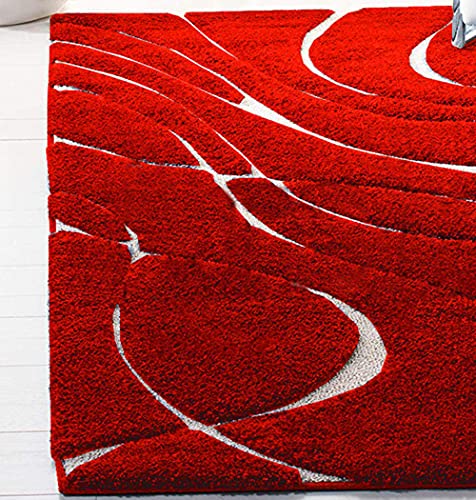 Image of Modern Micro Fiber Rug /Carpet for Hall, Bedroom, Kichen, Kids Room, Baby Room Etc.Color-Red Ivory H /L Size 4x6 feet