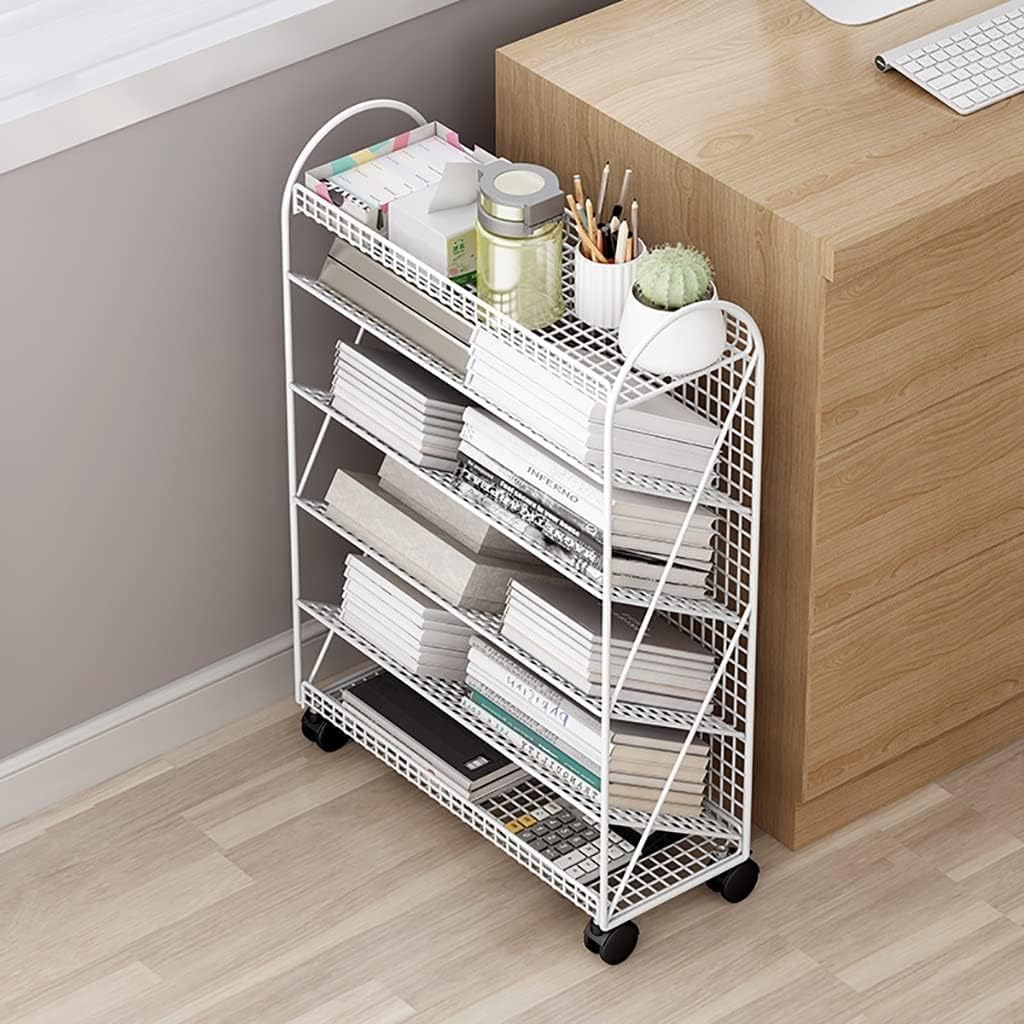 6-Tier V-Shaped Rolling Book Cart: Mobile Library Organizer for Home, Office & School(Color:Gold)