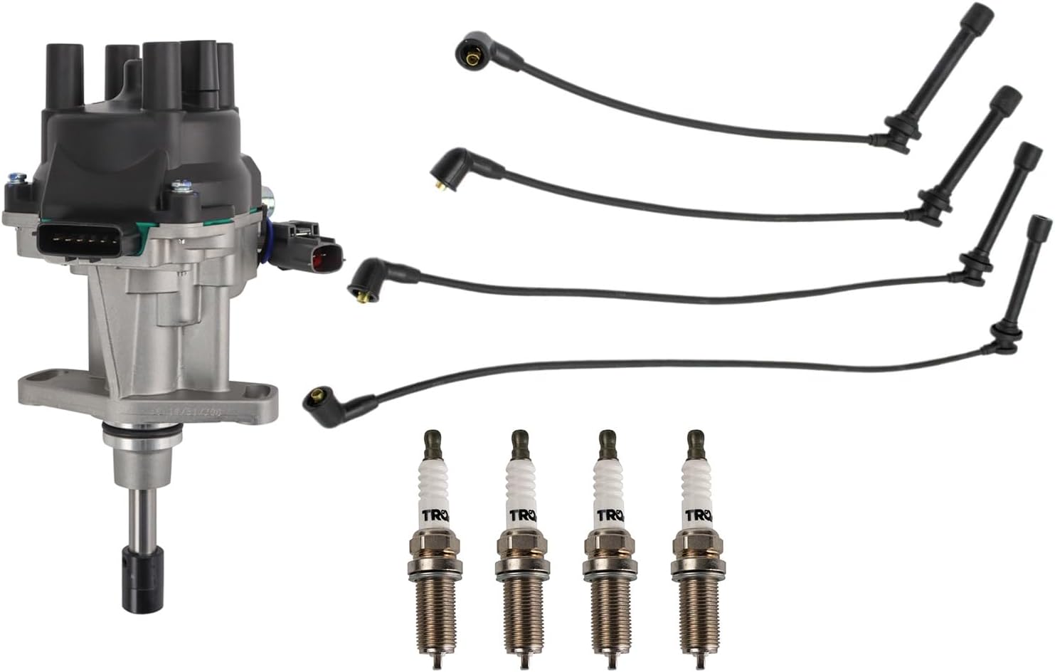 TRQ Spark Plug Kit 6 Piece Distributor Spark Plug Wires Compatible with 1998-2002 Nissan Frontier 2000-2001 Xterra