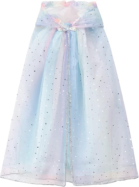 Princess Hooded Cape Colorful Princess Cloak, Princess Fancy Dress Accessories Sparkling Sequins Cape Princess Dress Up for Halloween Christmas Costume Carnival Birthday Party Cosplay Girls Gift