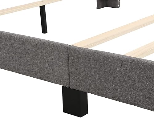 Miniatura 16 de Elegante cama tapizada de madera con plataforma tapizada de madera, tamaño Queen, marco de cama con cabecera tapizada de tela de lino con botones