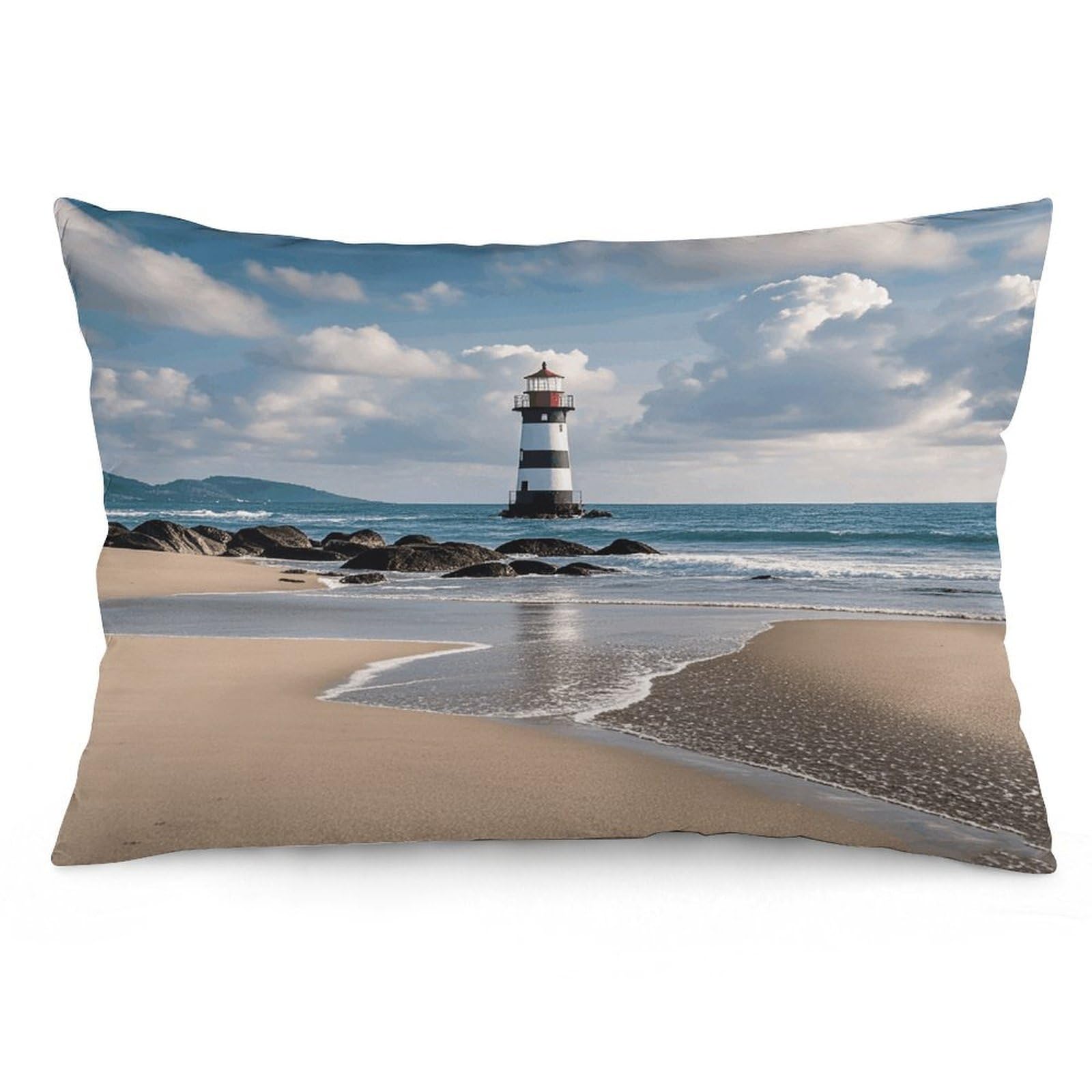 Sea Lighthouse Sandbeach Throw Pillow Cover Soft Pillow Case Decorative Lumbar Pillow Cover Cozy Throw Pillowcase Polyester Rectangular Cushion Case Decor for Couch Sofa Bed
