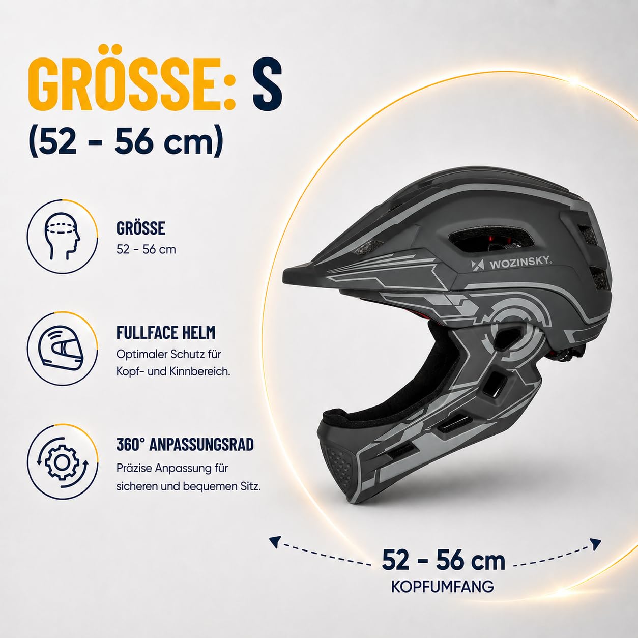 Fullface Kinderhelm MTB Fahrradhelm Helm für Radfahren Wozinsky Größe S 52-56 cm