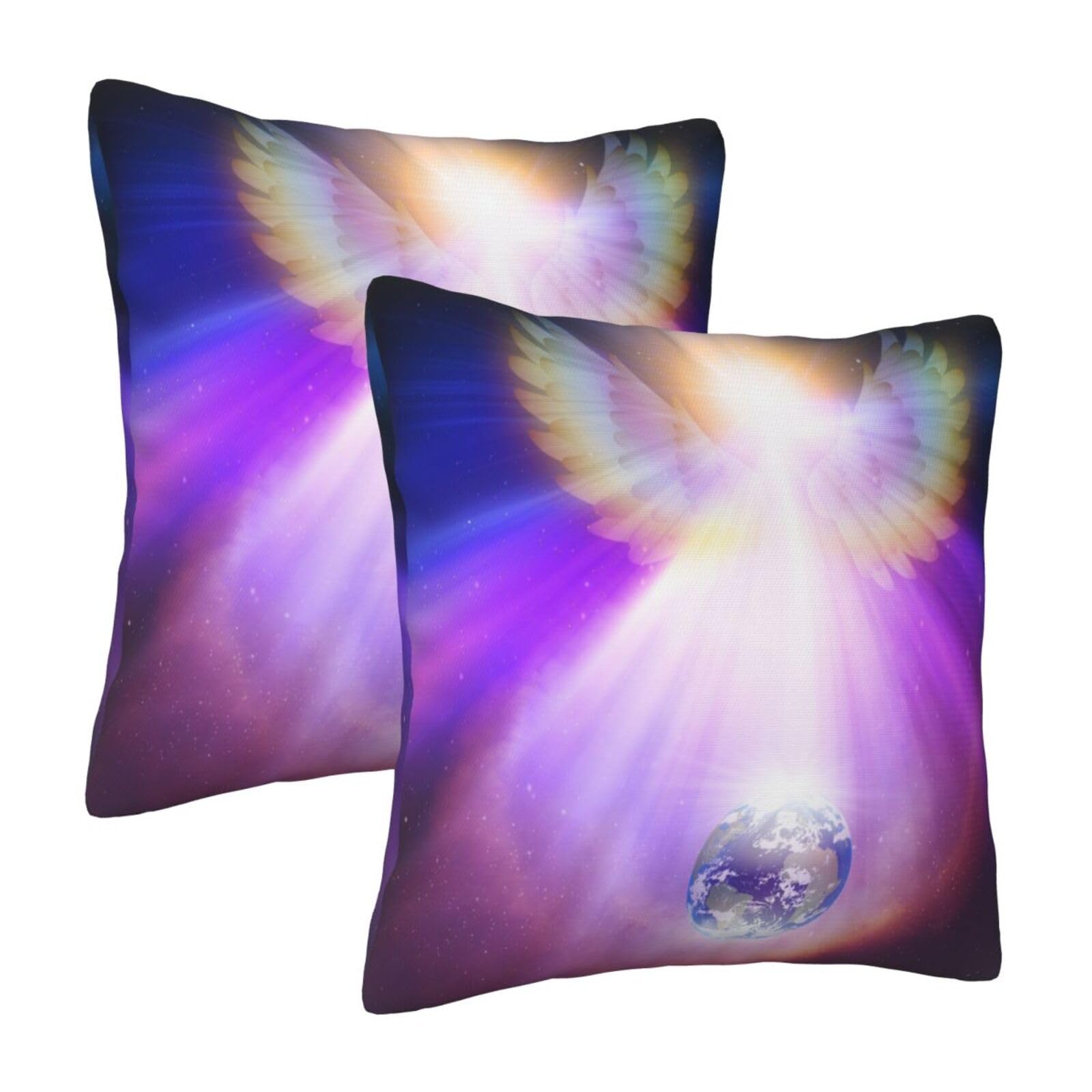 Gearsly Set di 2 federe per cuscino, 45,7 x 45,7 cm, con ali d'angelo, alba, quadrate per esterni, decorative, per divano, soggiorno, ufficio, auto, decorazione per la casa