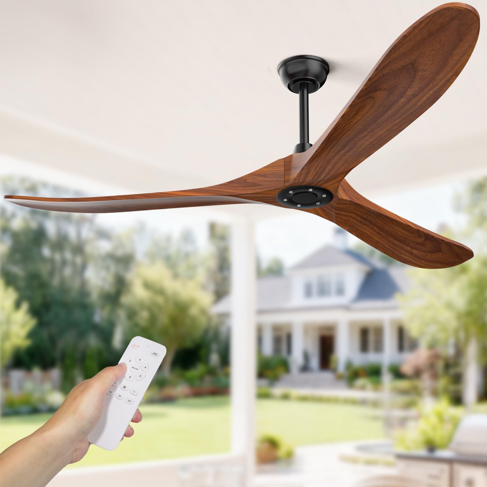 Photo 1 of Obabala Ceiling Fan no Light,70 inch Outdoor Ceiling Fan Without Lights for Patios, 3 Blade Solid Wooden Large Propeller Ceiling Fans with Remote for Farmhouse Outside Kitchen Gazebo Indoor