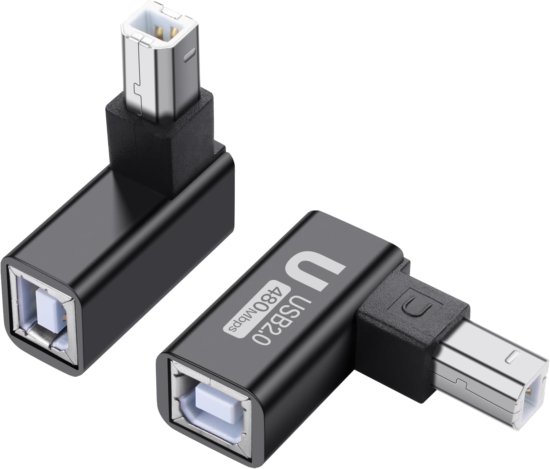 SinLoon USB 2.0 Type B Printer Adapter 90 Degree Type B Male to Female Converter MIDI Extender USB 2.0 Printer Connector for Printer, Scanner, Mixer, 2pcs (Black) (U)