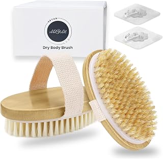 Dry Body Brush Pack of 2 with 2 Free Hooks, Exfoliating Brush Dry Brush, Improve Circulation, Shower Brush, Body Scrubber for Beautiful Skin, Dry Brushing Body Brush for Lymphatic Drainage by Aryan
