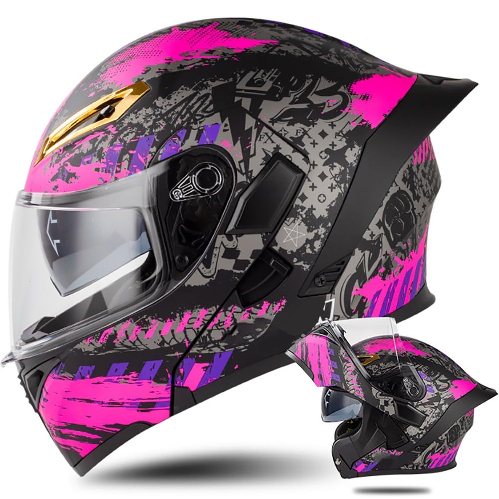Casco Moto Modulare Bluetooth Integrato Con Caschi Moto Doppia Visiera Omologati ECE/DOT Antivento Per Adulti Uomo Donna Casco Flip Up M,XXL