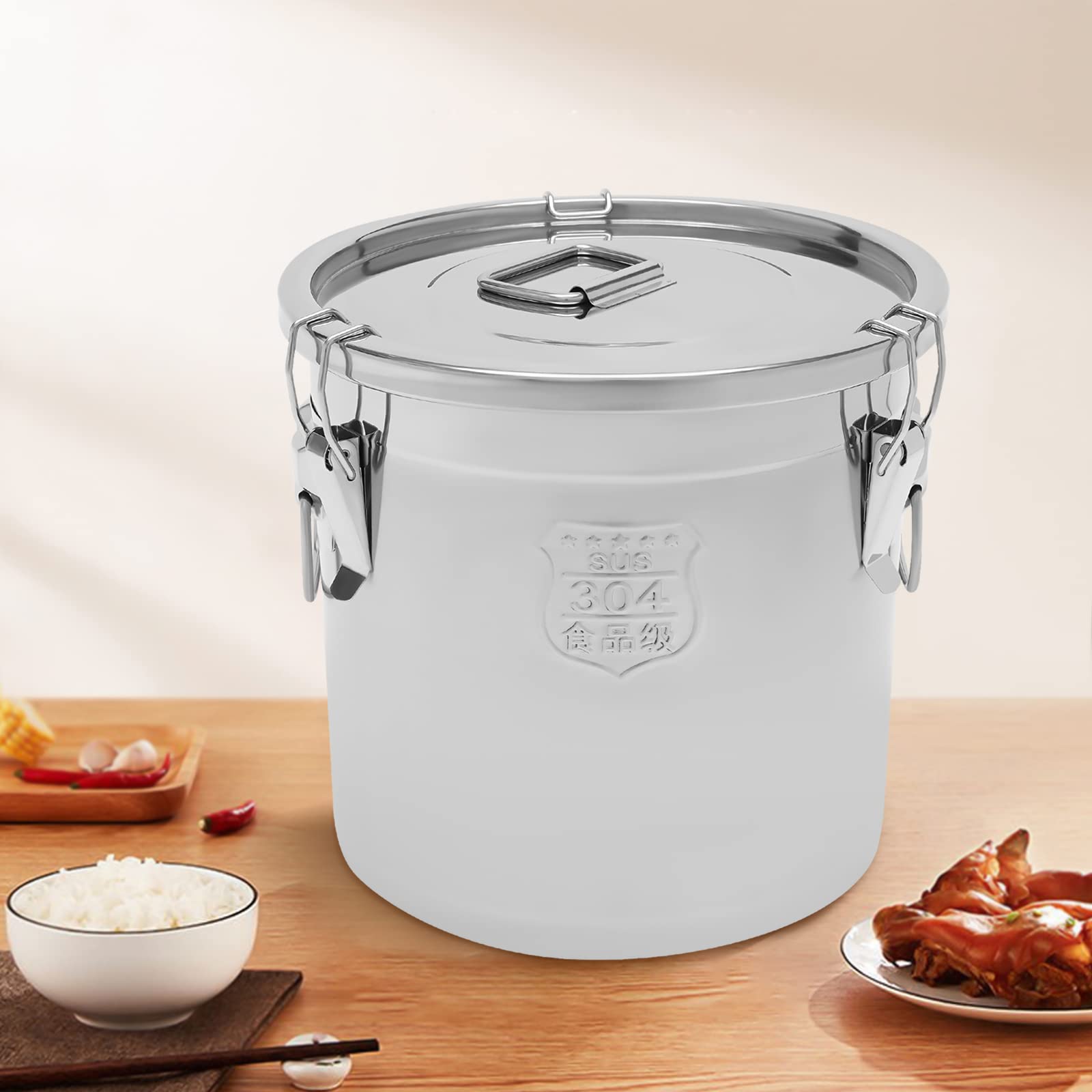 Luftdichter Kanister 21L Edelstahl Getreidebehälter Küche Getreidebehälter,Edelstahl Eimer Mehlbehälter,Zur Lagerung Keksen, Kaffeebohnen, Zucker, Mehl, Tee