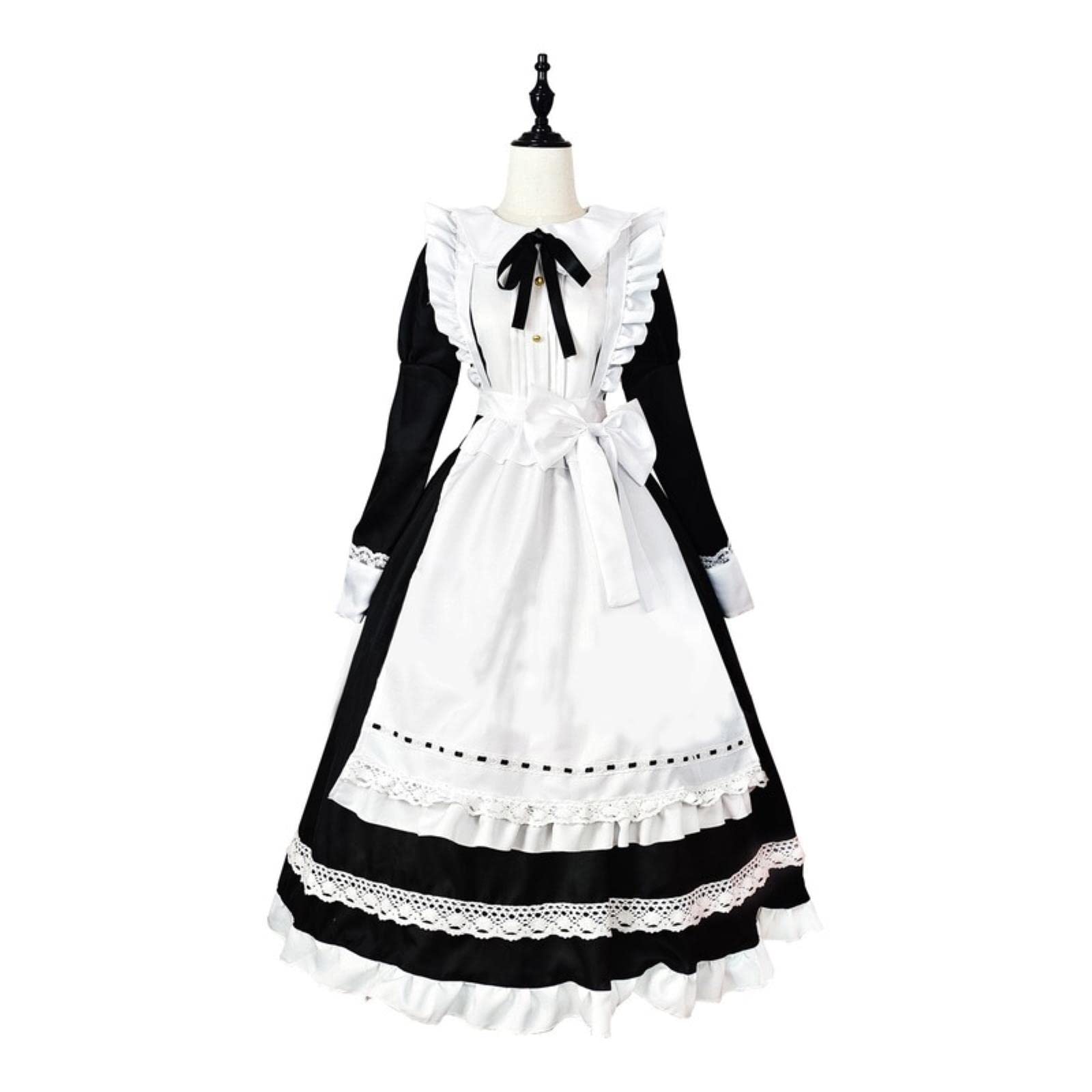 Costumi Cosplay di Halloween Grembiule Anime Cameriera Gioco di Ruolo Abito Lungo Taglie Forti Nero Bianco Lolita Lingerie Abito Abiti da Cameriera-Nero,XXXL