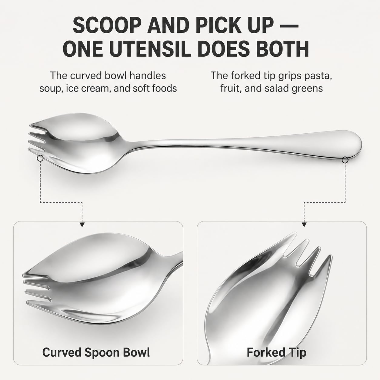 4 Stainless Steel Sporks - Salad Forks & Serving Spoons -3 4 Stainless Steel Sporks - Salad Forks & Serving Spoons -3