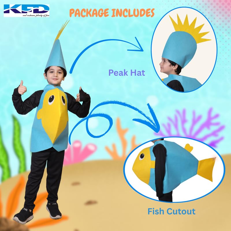 Image of Kaku Fancy Dresses Fish Costume Cutout with Cap for Kids, Water Animal Dress Up, Multicolour