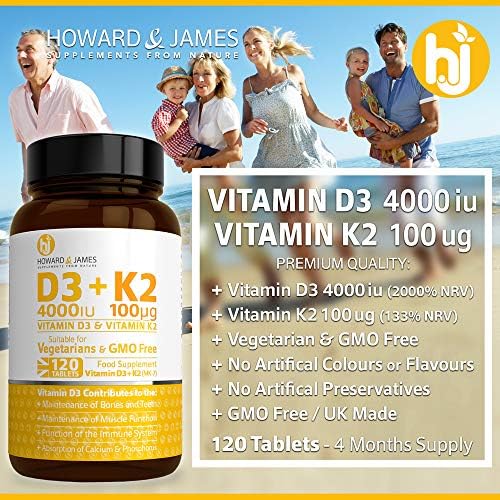 Vitamin D3 4000iu Plus Vitamin K2 100ug 120 High Strength Vegetarian Tablets