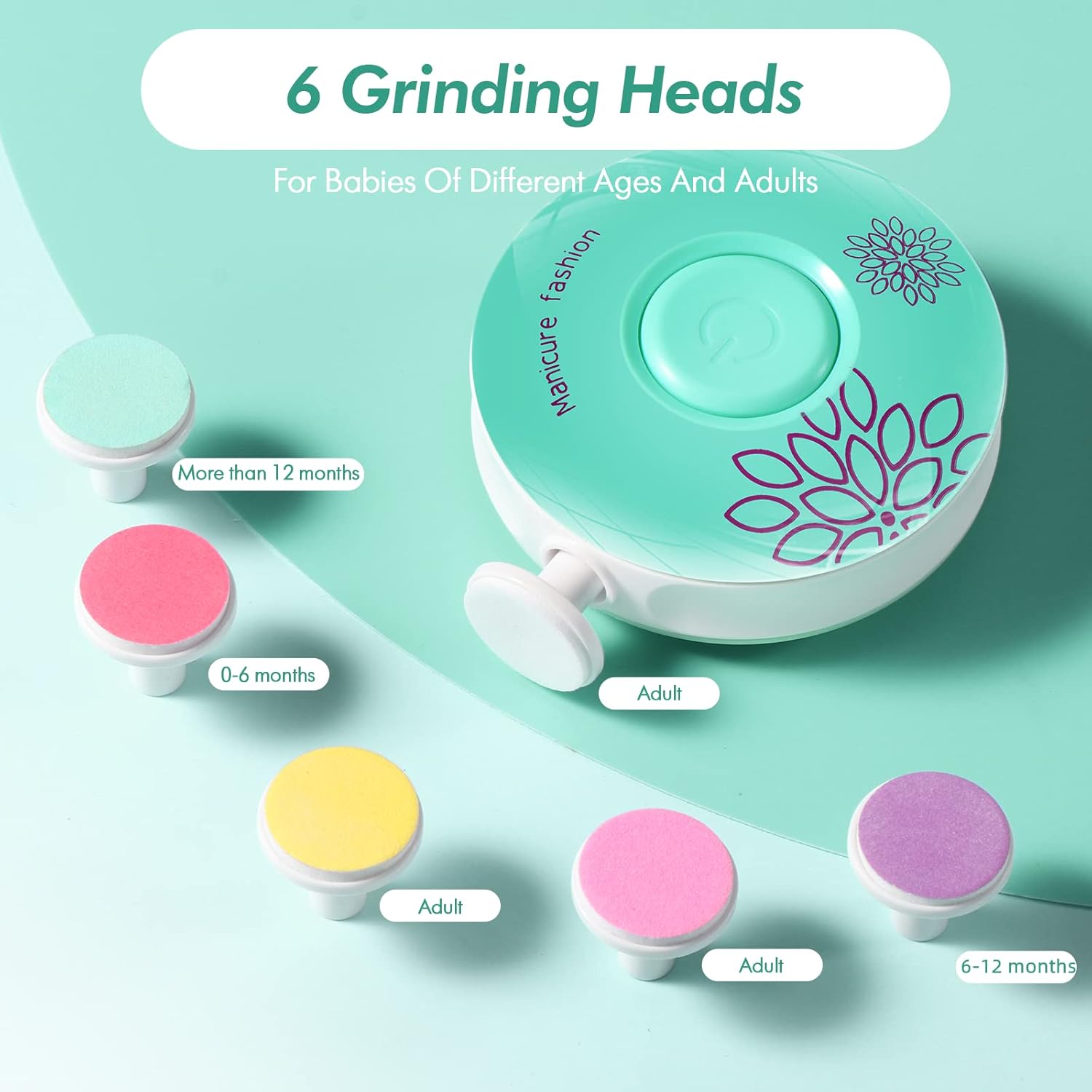 61unFMaikHL._AC_SL1500_ Brencco Electric Nail File for Baby with Six Interchangeable Grinding Heads, Low Noise Newborn Nail Trimmer