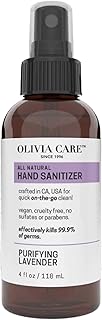 Olivia Care Hand Sanitizer Spray, Alcohol-Based with Lavender Essential Oil, Quick-Drying, Made in USA, 4 Fl Oz