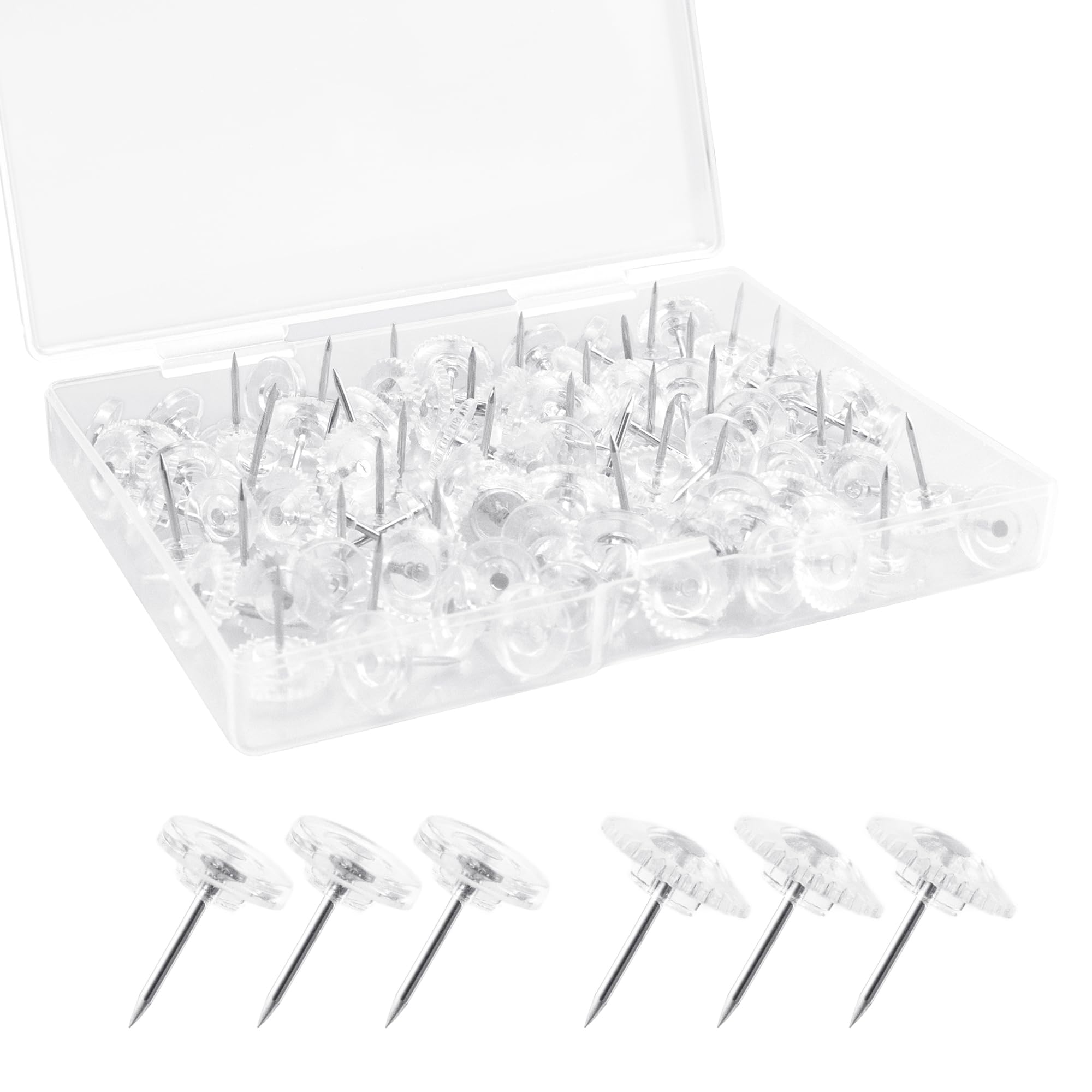 100 PCS Clear Push Pins Plastic Thumbtacks Flat Push Pins Standard Plastic Pushpins for for Photo Wall, Bulletin Board, Office, Home Decorative