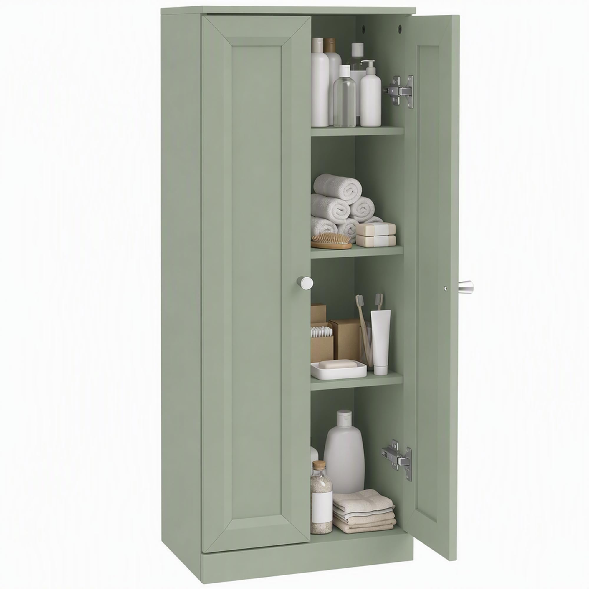 HOMCOM Narrow Bathroom Cabinet with 2 Doors & 4 Tiers, Light Green